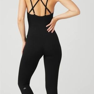 Alo seamless ribbed onsie one piece romper overall workout dance leotard